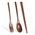 Korean Wooden Tableware Creative Color Wooden Spoon Two-piece Set Solid Wood Long Handle Couple Spoon Chopsticks Portable Tableware. 