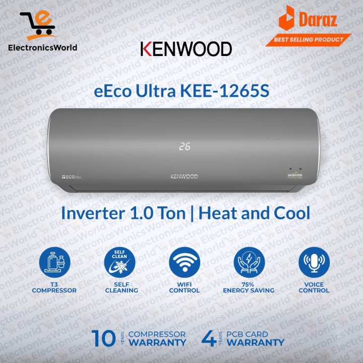 KENWOOD Inverter AC 1 Ton (New Model 2024) e-Eco Ultra KEE-1265S with T3 Compressor- 75% Energy Saving-(Heat & Cool) -Wi-Fi Enabled -10 years compressor & 4 years Inverter card Warranty