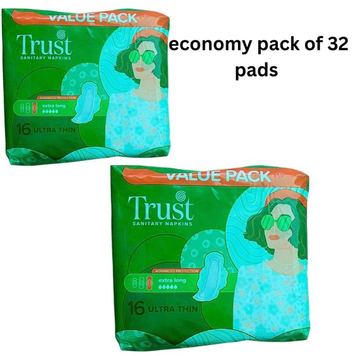 Trust Ultra Thin extra Long Sanitary Pads | Super Absorbent & Breathable | Leak‑Proof & Hypoallergenic | Odor Control for Heavy Flow & Night Protection | Economy Pack, 32 Pads