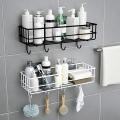 shower caddy rack with hanger,adhesive metal wall-mounted storage for bathroom, basket without drilling, specially designed for, bedroom, living room and kitchen. 