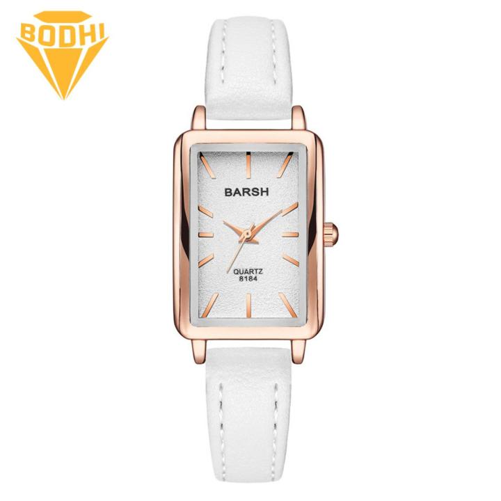 BODHI BARSH Women Fashion Rectangle Dial Faux Leather Band Quartz Movement Wrist Watch