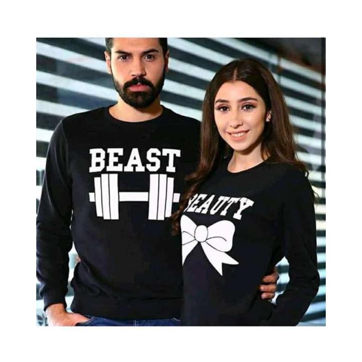 PACK OF 2 BLACK BEAST AND BEAUTY SWEATSHIRT FOR COUPLE