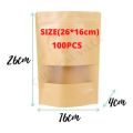 16x26cm Brown kraft paper stand up pouches 25/50pcs, stand up paper bags with window and zipper Packaging material, packaging bags. 
