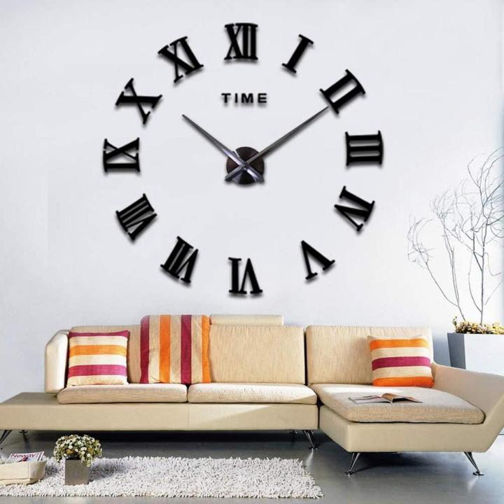 Frameless 3D DIY Wall Clock Wooden Surface Decorative Large Clock for Living Room Bedroom Office Home Decorations (Black)