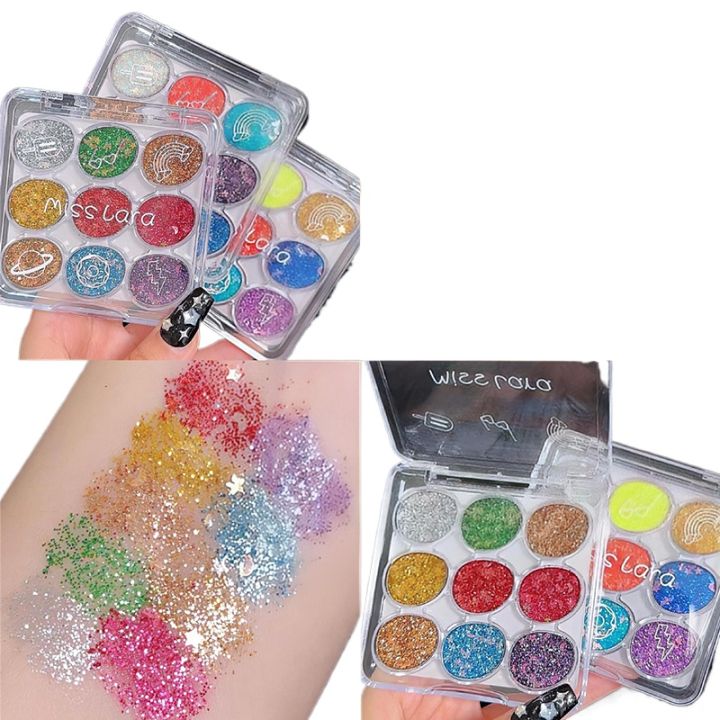 Miss Lara 9 Color Eyeshadow Palette Glitter Diamond Eye Makeup Face Glitter Art Flash Sequins Eye Shadow MS-163B