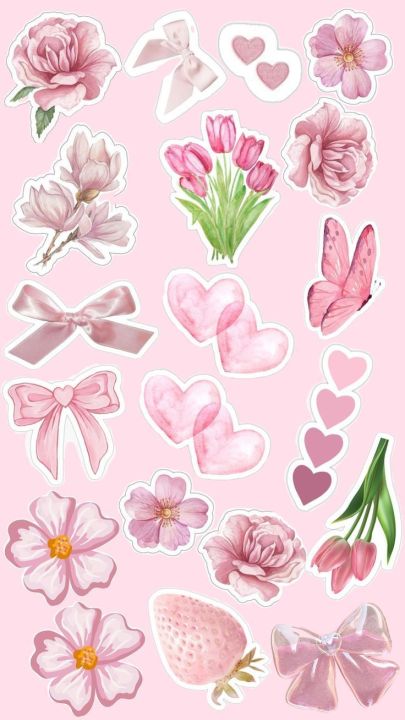 Cute Pastel Pink Aesthetic Sticker Sheet – Uncut PVC A6 (15x10cm ...