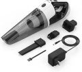This is a portable and rechargeable hand vacuum for pets, cars, and homes with an LED light and a black bag. It is the Kimitech Handheld Vacuum, Car Vacuum with Lithium Battery Powered USB Rechargeable with Cyclone Suction Lightweight Cordless Hand VAC Va. 