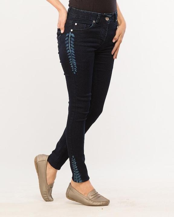 Floral Dark Blue Denim Jeggings for Women
