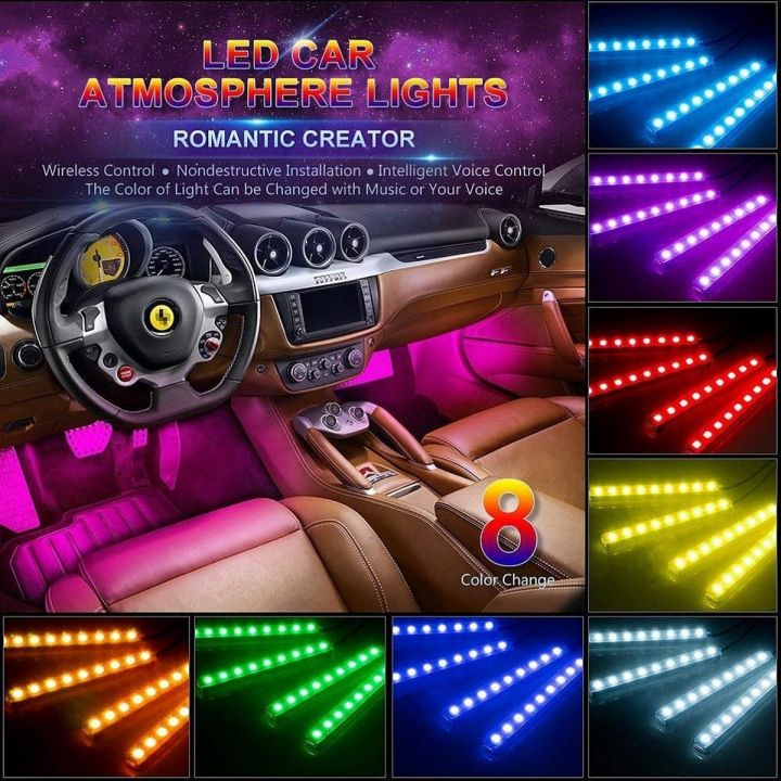 Car Interior Atmosphere Led Light Remote Control Light With RGB Color & Sound sensor