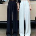 Womens Wide Leg Pants Straight Leg High Waisted Office Loose Long Pants XL White. 