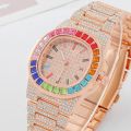 Rainbow Diamond Watches Man Gold And Silver Round Luminous Men Watch. 