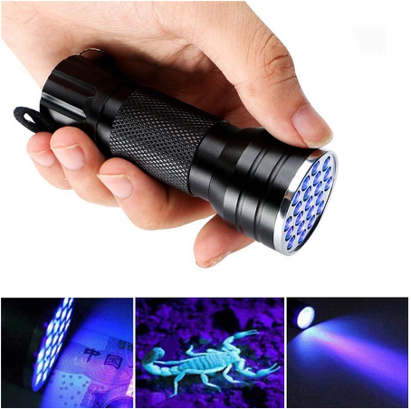 21 LED UV Ultraviolet Flashlight Purple Light Mini Torch Flash Lamp For Pet Urine Stains Portable Black Light Flashlights 1Pcs