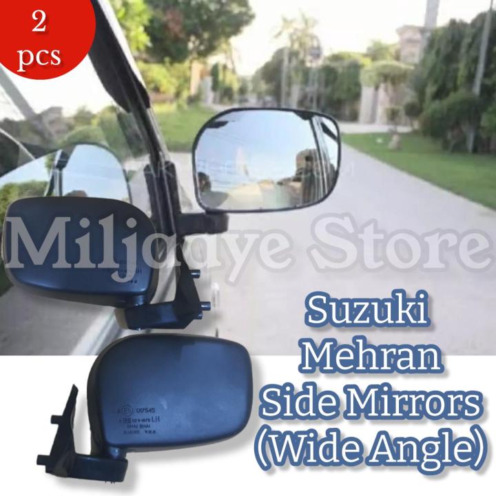 Suzuki Mehran (Wide Angle) Side Mirror Side Glass Also Fits on Suzuki Khyber 1 Set For Both driver's side and passenger's side Black Color 2 Pcs