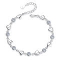 URBABY 925 Sterling Silver Bracelet Jewelry High Quality Retro Heart Wedding Shaped Cubic Zirconia Length 17CM+4CM. 