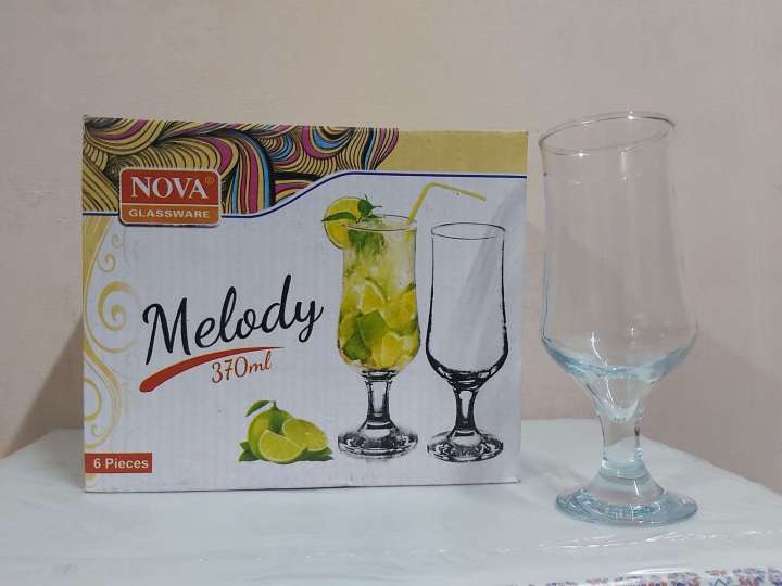 new Nova Glass Melody 370ml Set of 6 Pcs Water and Juice Glass Drinking Glass Best Quality, Nova Water Glass