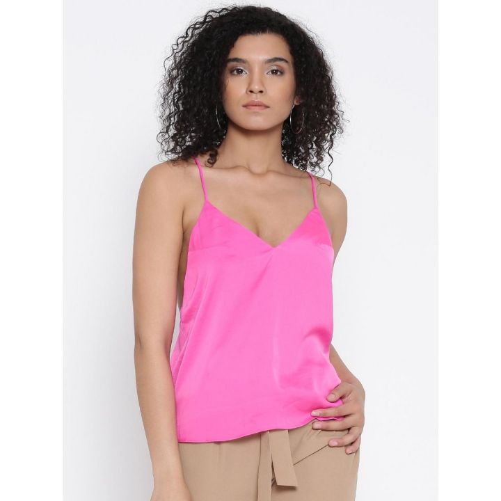 Hot Pink Silk Sheen Top For Women