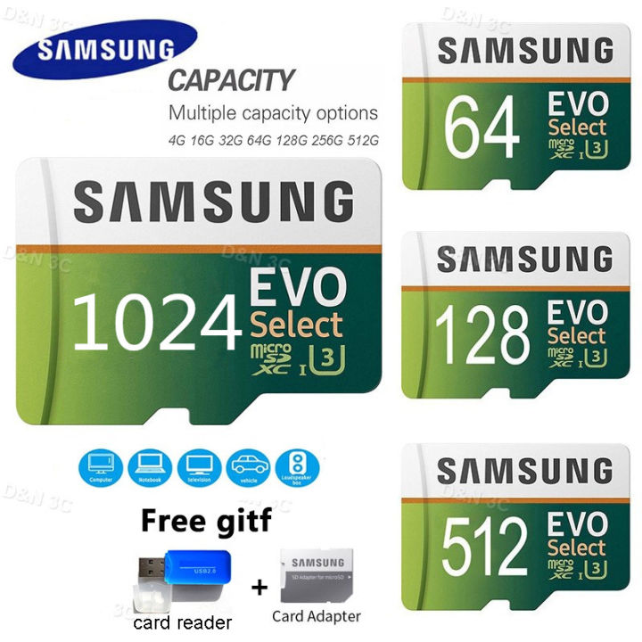 【COD + Gift】Samsung EVO Plus Micro SD 16GB 32GB 64GB Memory Card MicroSD 128GB/256GB/512GB 1024GB TF/U3/4K Card Flash Micro Hard Drive