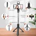 Original 4 in 1 Wireless Selfie Stick Come Vlogging Kit | Tripod (WITH LED LIGHT) Selfie Light Mobile Holder With Fill Light Shutter Remote Control For IOS Android | For Tiktok Vlogging Photography Live Streaming Cooking Videos Pod Cast & Sketchi. 