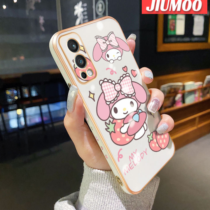 JIUMOO For Oneplus Nord 2 5G Case Cartoon Lovely My Melody Square Edge Original Soft Plating Pattern Phone Cases Shockproof Casing Full Cover Camera Lens Protection Cover