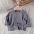 Literary Fan ~ Spring Children's Baby Cotton and Linen Long-sleeved Jacket Thin button-up solid color cardigan for boys and girls. 