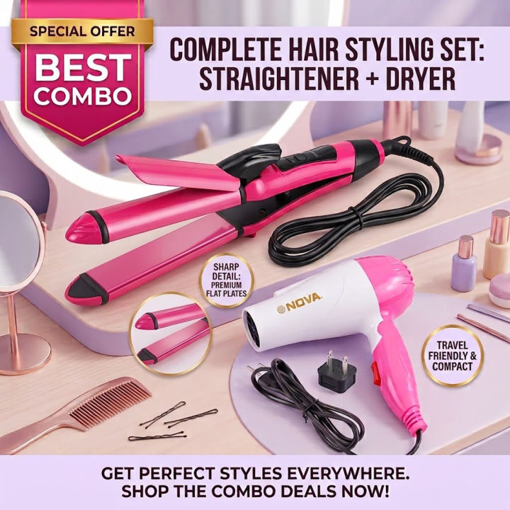Preimum Quality Professional 2 in 1 Hair straightner  curler combo deal, buy pack of 2 combo deal, 2009 2 in 1 hair sraighner  curler