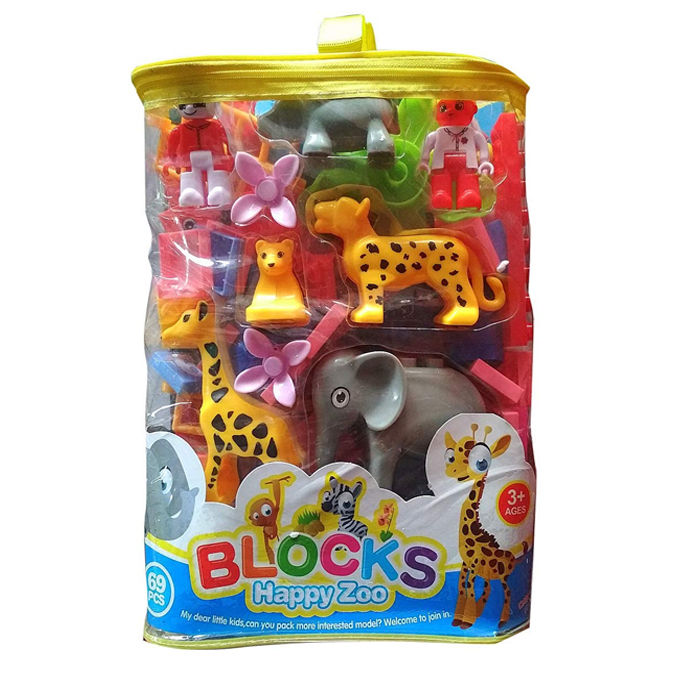 Happy Jungle Blocks - Zoo Blocks - Animal Blocks - Kids Learning Blocks About Jungle & Animals 69 pcs - Big Size