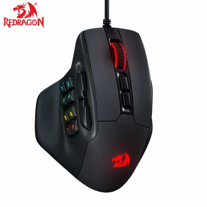 Redragon M811 Aatrox MMO Wired Gaming Mouse with 15 Programmable Buttons RGB Gamer Mouse w/ Ergonomic Natural Grip Build, 10 Side Macro Keys