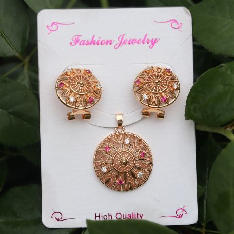 Beautiful Round-Shaped Locket with Matching Earrings- Locket Set for Girls