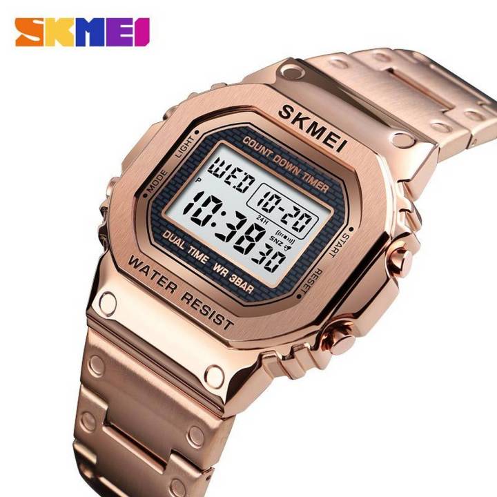 SKMEI New Men Sports Watches Count Down Waterproof Watch Stainless Steel Fashion Digital Wristwatches 1456