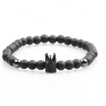 Wholesale price 8mm Natural Matte Black Onyx Stone Beads Crown Bracelets for Men bracelet making. 