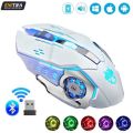 RECHARGEABLE WIRELESS GAMING MOUSE 6D DUAL MODE WITH RGB BREATHING LIGHTS & ADJUSTABLE DPI UPTO 3000- SILENT CLICKS - UPTO 2-3 DAYS BATTER TIMING BEST FOR GAMING.. 