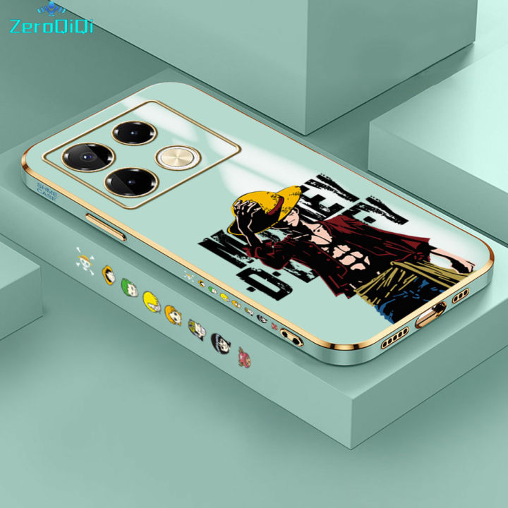 ZeroQiQi for Infinix Note 40 Pro 4G 5G Note 40 Pro+ Back Cover + Free Lanyard Anime Cartoon Cool Luffy Shiny Bling Square Edge Pattern Design Soft Case