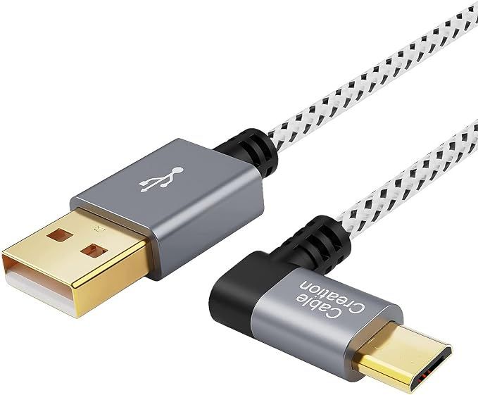 10 Feet Right Angle Micro USB 2.0 Braided Cable, 90 Degree Vertical Right USB 2.0 A Male to Micro USB Male with Aluminium Case,Space Gray