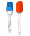 Silicone Spatula With Brush (One Set), Non-Stick, High Heat Resistant with Transparent Handle For Cooking/Baking, Kitchen Utensil, Multicolour. 