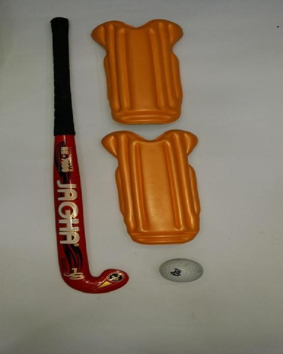 Pack of 3: Hockey Set (Jagha Hockey 12000 with Ball and Shin Pads)