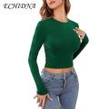 ECHIDNA Lady Summer T-shirt Backless O Neck Spring Summer Crop Top. 