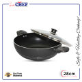 CHEF 28 cm Non Stick Karahi/Wok with Glass Lid. 