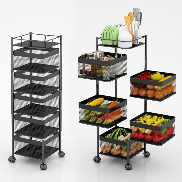Hsm Generic Rack HSM 3/4/5 Tier 360° Rotating Fruit & Vegetable Storage Rack | Stainless ...