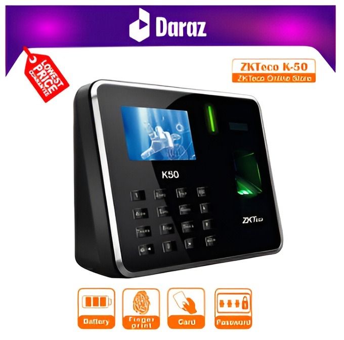 ZKTeco K50 Time Attendance Machine & Access Control Machine, Battery Backup (Biometric Attendance Machine, Biometric Fingerprint Attendance, Attendance Machine Card, Biometric Attendance, Thumb Attendance Machine, Card Attendance Machine