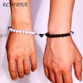 ECHIDNA Couple Bracelets Skin-touch Magnetic Heart Black White Couple Bracelets. 