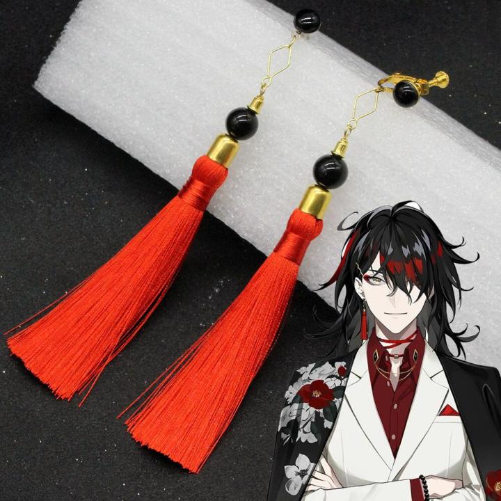 2022 New Anime VTuber Vox Akuma Earrings NIJISANJI EN Luxiem Red Tassel Ear Clips Unisex Cosplay Fashion Women Men Jewelry