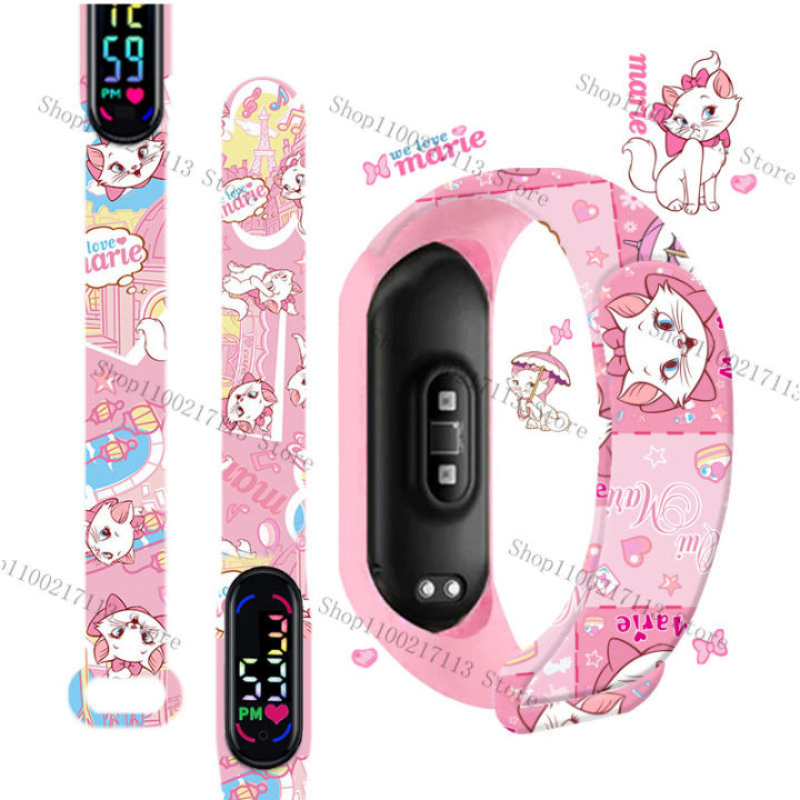 Disney Marie children's watches action figure Mary cat Print LED Electronic Waterproof Sports Watch boys girls birthday gifts