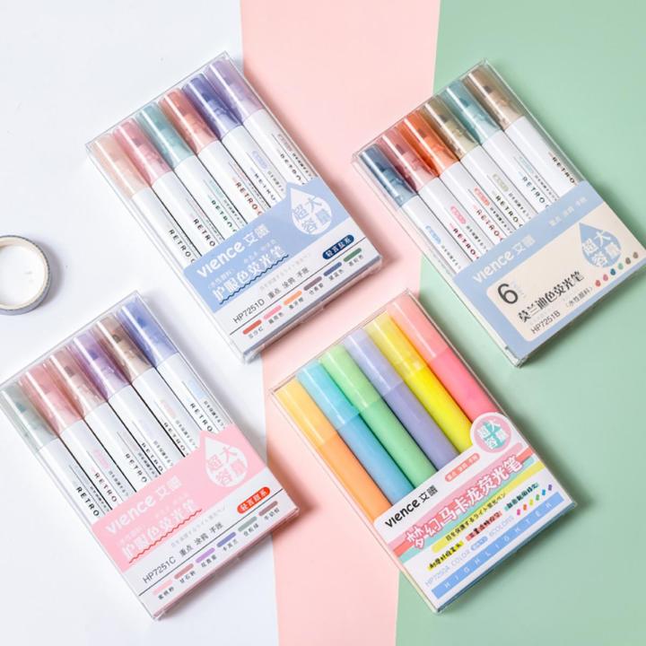 6Colors/Set Highlighter Candy Color Marker Pen Multi-colors Midliner Pastel Highlighter Set Stationery Student Writing Tool
