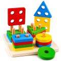 Wooden Geometric Shape Matching 5 Column Blocks Montessori Educational and Learning Toys (16 Pcs & 20Pcs Sets). 