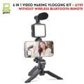 6 in 1 Video Making Vlogging Kit Tripod For Smartphone & Camera Vlog Kit - Mini LED Video Light, Extendable Phone Clip, Tripod with Adjustable Brightness, for Live Stream Vlog Video Shooting Video Conference Selfie. 