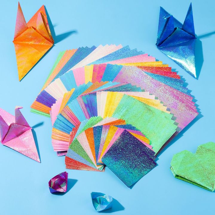50 Sheets Multi-size Mixed Shining Color Handmade Material Glittering Origami Paper Scrapbooking Decoration DIY Accessories Square Folding Papers