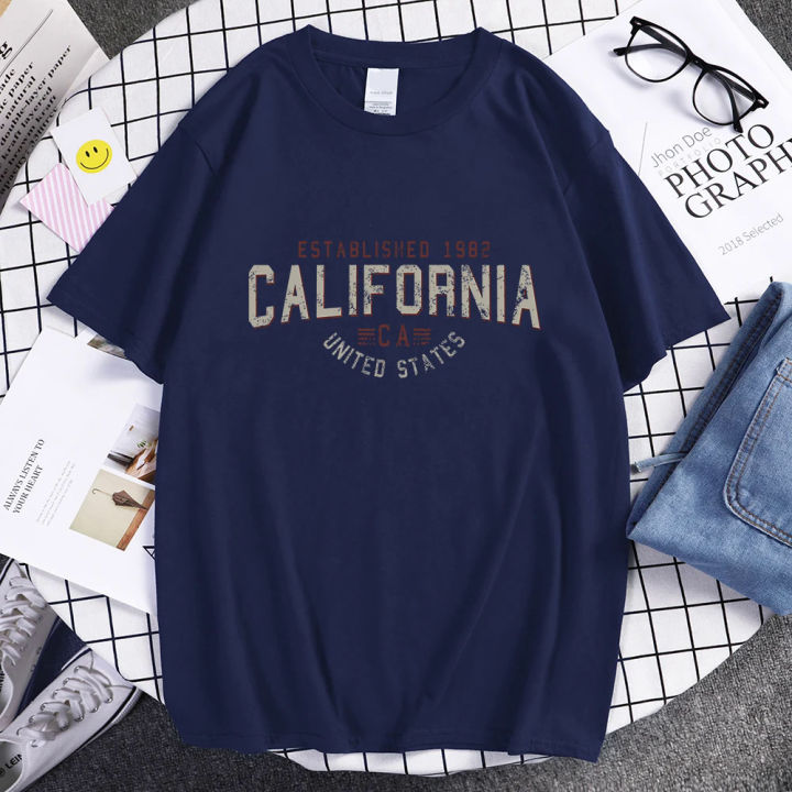 Established 1982 California United States Tshirts Men Loose Street T Shirt Hip Hop Cotton Top Avant-Garde Cool T Shirts Men'S