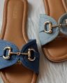 Women Fashion Luxurious Denim jeans Buckle Slides Fairy Style Casual  Slippers ,Sandal Perfect for Summer Wear - Comfortable and Stylish for Any Occasion Blue, Sky Blue. 