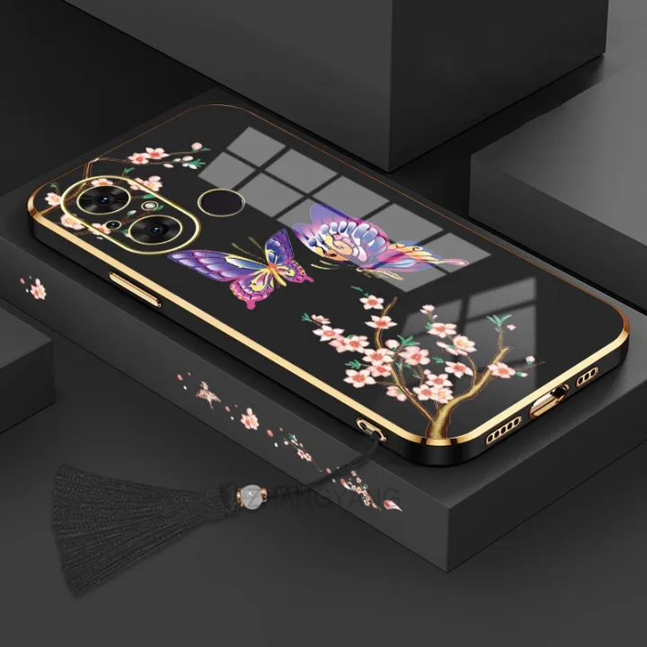 Casing%20for%20Redmi%2012C%20Phone%20Case%20Plating%20Straight%20Edge%20Silicone%20Phone%20Case%20Beautiful%20Butterfly%20Pattern%20Send%20Tassel%20Lanyard%20-%20Image%203