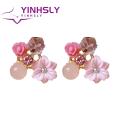Yinhsly Cubic Zircon Earrings Chic Flower-shaped Cz Stud Earrings for Women Elegant Ear Studs Jewelry Gift for Girls Trendy Style Flower Stud Earrings. 